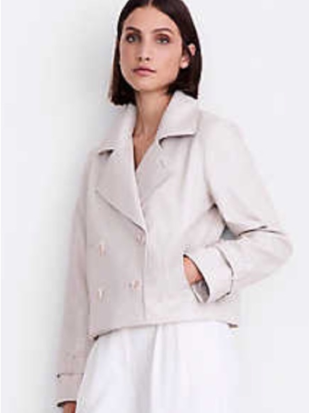 LOFT Light Ivory Double-Breasted Trench Jacket faux croc